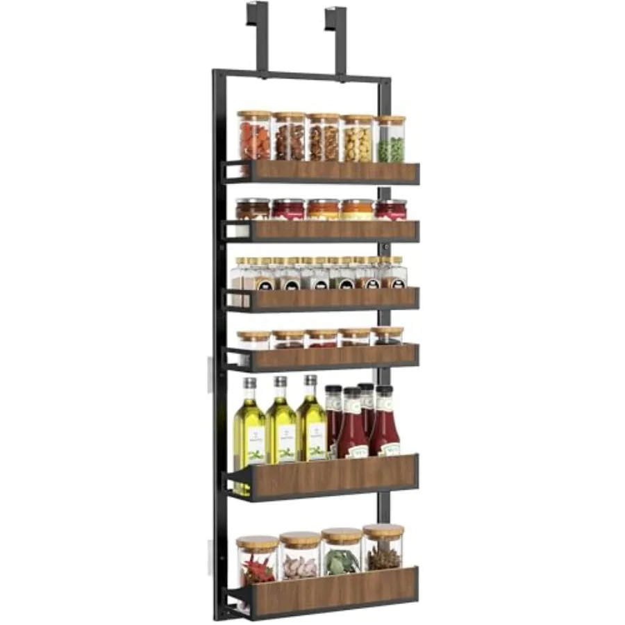 

Heavy Duty Pantry Door Organizer, 6-Tier Over the Door Pantry Organizer, 2 IN 1 Hanging Wall Mount Spice Rack, Adjustable Baske