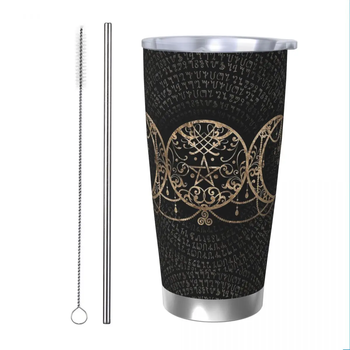 Triple Moon Goddess Tumbler Vacuum Insulated Pentagram Pagan Wiccan Coffee Cups Stainless Steel Office Mugs Water Bottle, 20oz