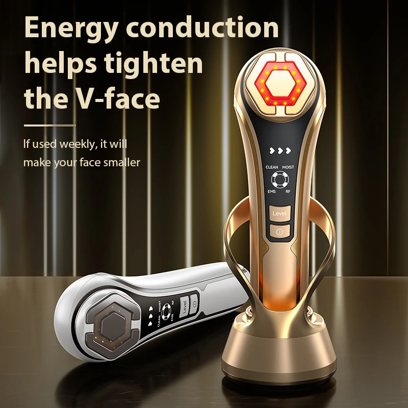 Masażer do twarzy EMS 1200Hz z funkcją liftingu, światłem LED, fototerapią, redukcją zmarszczek, gorącym kompresem, wibracjami, urządzenie anty-aging do pielęgnacji skóry, wielofunkcyjne.