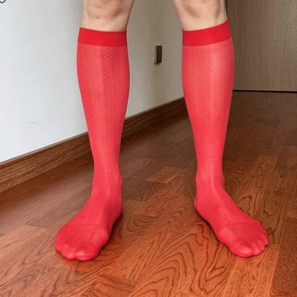 Simple Strip Men's Ultra-Thin Socks Ultra-thin Nylon Mid-tube Stocking Breathable Transparent Below Knee Calf Stockings Office