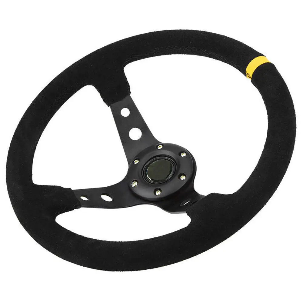 JDM Universal 350mm Deep Dish 6 Bolt Suede Leather Sport Racing Drifting Steering Wheel