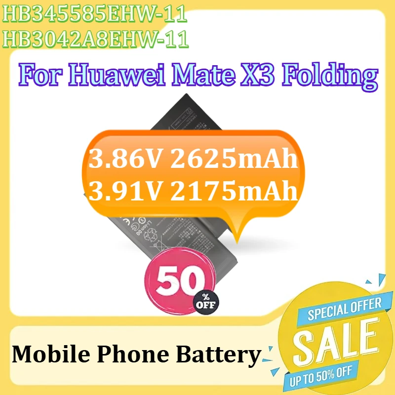 

Аккумулятор для складного телефона Huawei Mate X3 Standard Edition, модели HB345585EHW-11 и HB3042A8EHW-11, 3.86V 2625mAh, 3.91V 2175mAh