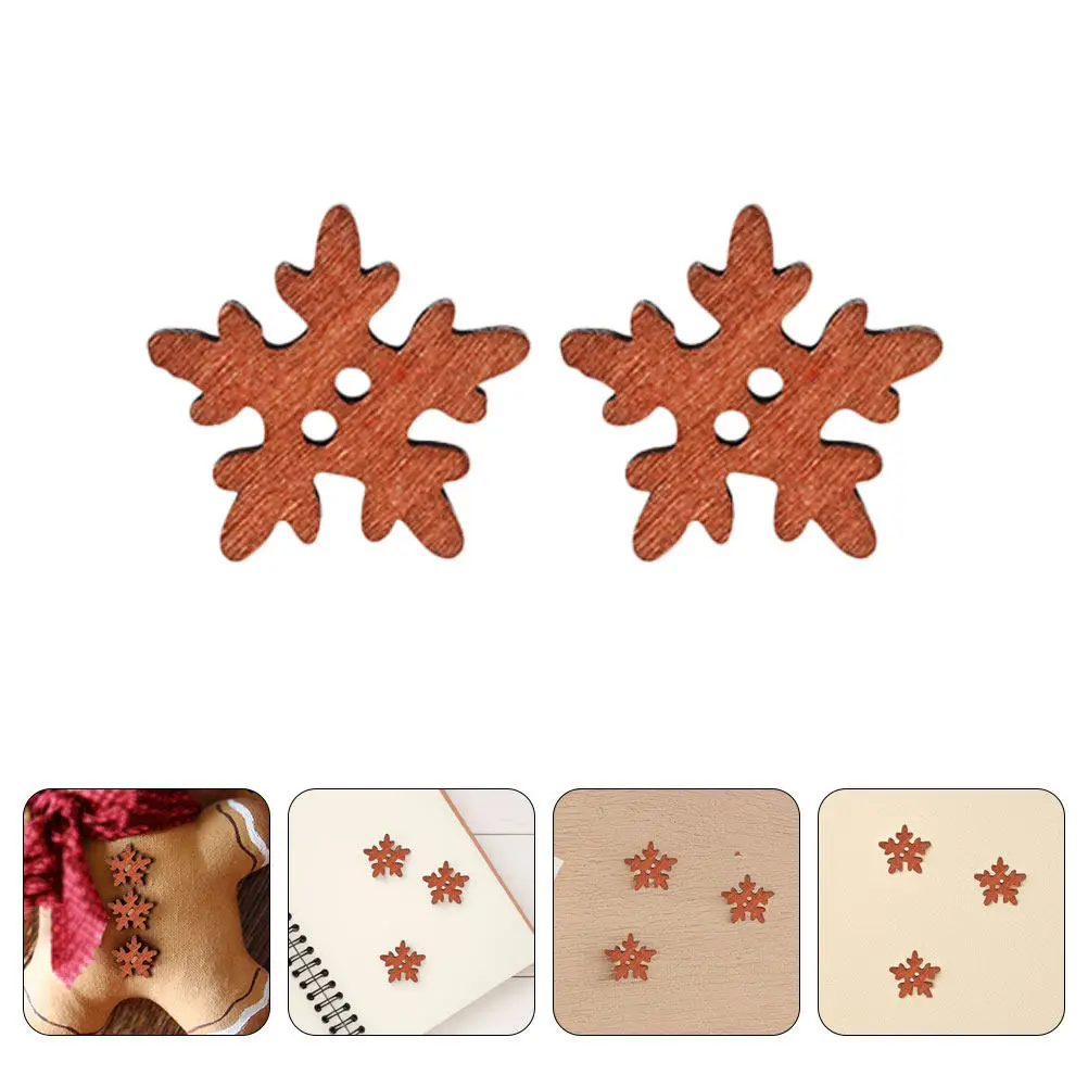 

50Pcs Snowflake Wooden Buttons Brown Natural Finish for DIY Craft Scrapbook Christmas Home Decor Embellishments Sewing