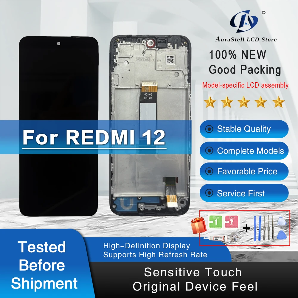 xiaomi-redmi-12-4g-5g-lcdディスプレイタッチスクリーンデジタイザーアセンブリモジュール23053rn02a-23053rn02l-y-lcd交換部品