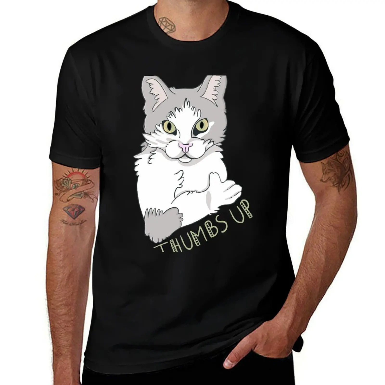 Thumbs Up Cat T-Shirt anime t shirts customizeds summer tops Men's clothing