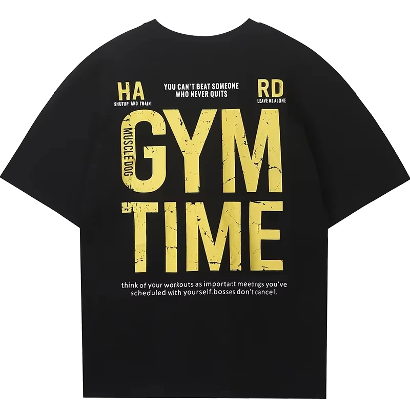 Muscle Dog Fitness Short Sleeve Men\'s Trend Summer American Print Loose Training Wear Athleisure Short Sleeve T-Shirt Harajuku