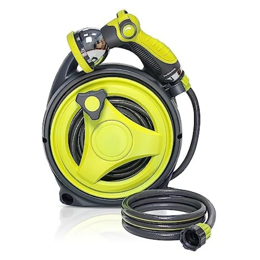 

50ft Retractable Garden Hose Reel Portable Hose Reel 45+5FT with 10 Patterns Spray Nozzle Adapts to standard US hose plugs 50FT