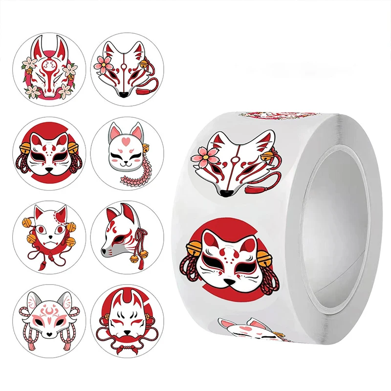 

500Pcs 1in Japanese-Style Fox Mask Party DIY Decoration Sealing Stickers Adhesive Labels School Teacher Reward Stickers Envelope Greeting Card Sealing Stickers Marking Stickers Gift Decoration Label Stickers