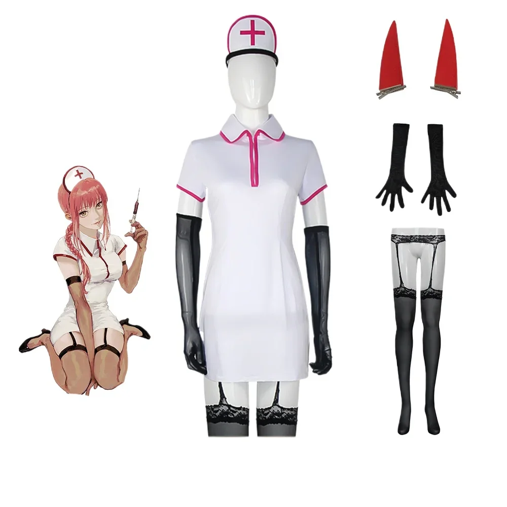 Anime Saw Makima Cosplay Costume Anime Chain Man Black Trench Shirt Tie Pants Makima Long Light Red Braid Men Women Suit Uniform