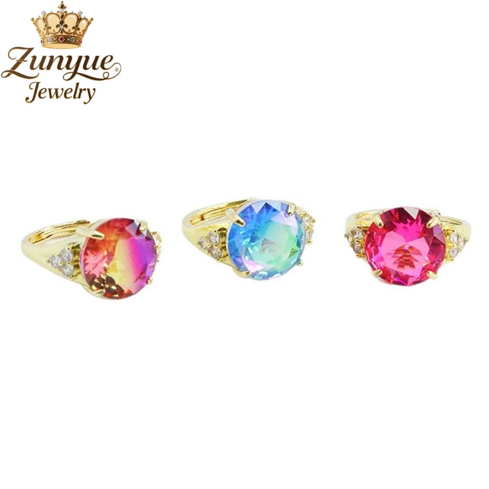 แหวนแก้วทรงกลมสีสันหรูหราประดับเพชร คุณภาพระดับไฮเอนด์ แฟชั่นเครื่องประดับสุดหรู สวยงามสง่างาม น่าหลงใหล เป็นที่นิยม เป็นของขวัญสำหรับวัยรุ่น