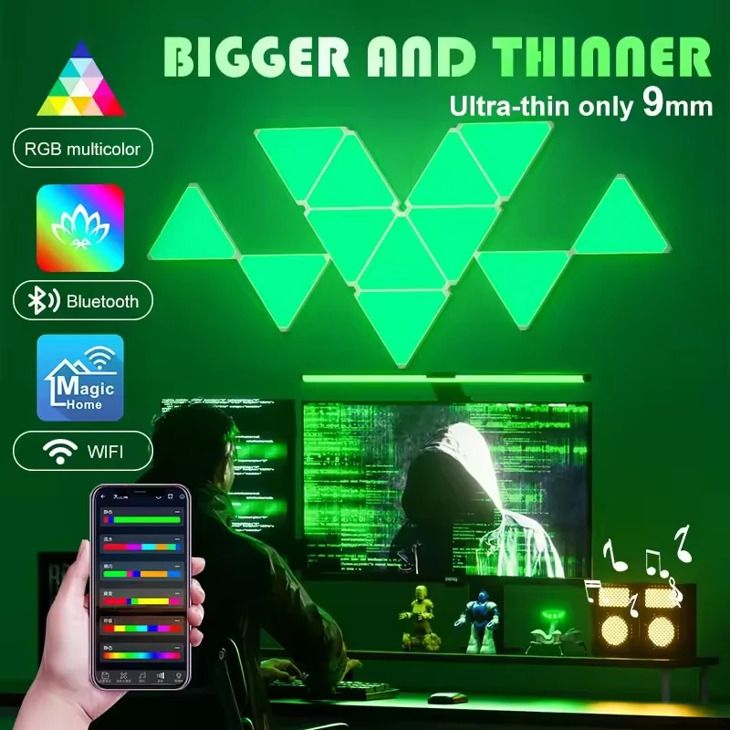 12Pcs Triangle RGB Colorful Lights APP Controllable Smart LED Panel Modular Lighting