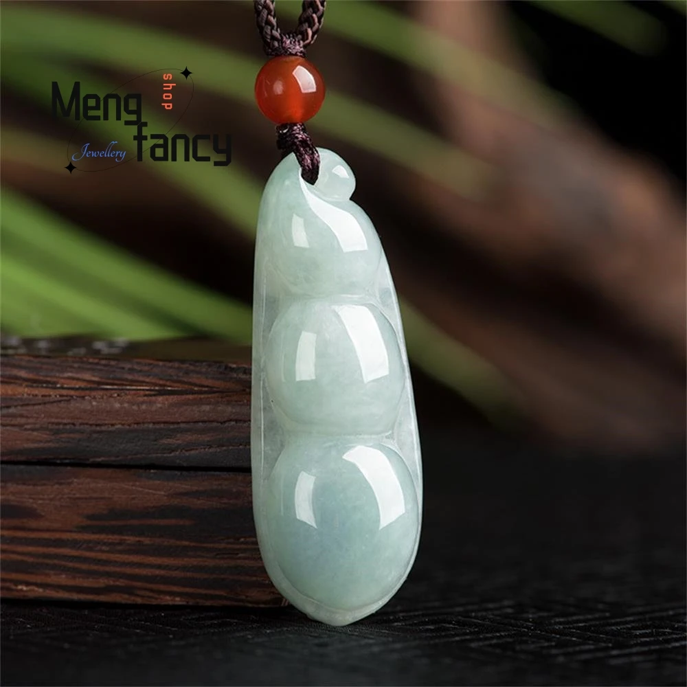 

Natural Myanmar A-goods Jadeite Blessed Beans Four Seasons Beans Icy Jade Pendant Simple Exquisite Fashion Jewelry Holiday Gifts