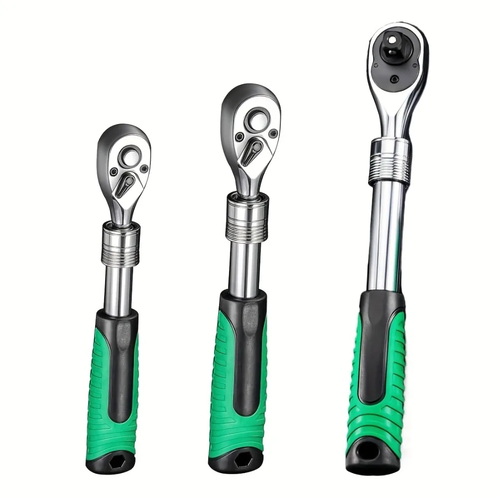

Set of 3 Extendable Ratchet Wrenches with 1/4, 3/8, 72-Tooth Reversible Ratcheting, Quick-Release Locking Mechanism
