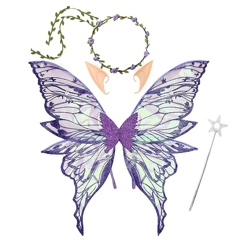 할로윈 요정 날개 의상 엘프 천사 나비 날개 공주 요정 날개 스틱 화환 의상 축제 드레스 소품
