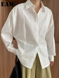 [EAM] Women White Back Button Big Size Elegant Blouse New Lapel Long Sleeve Shirt Fashion Tide Spring Autumn 2024  1DH7139