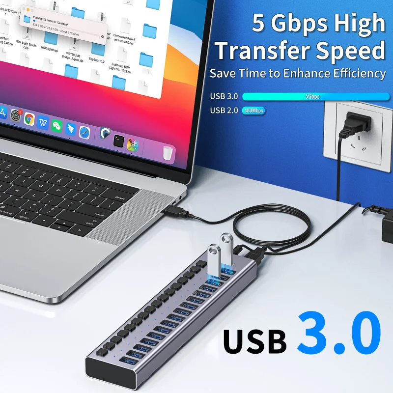 Go! Industrial USB 3.0 HUB 7/10/13/16 Aluminum Switch With 12V Power Adapter Support Charger For MacBook Pro Computer