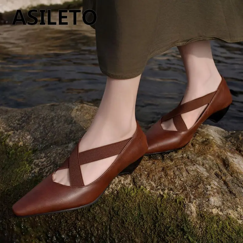 ASILETO 2025 nuevo diseño zapatos de tacón para mujer cuñas con punta cuadrada 5cm banda elástica Slip On de talla grande 44 45 46 47 48 zapatos suaves de moda 32