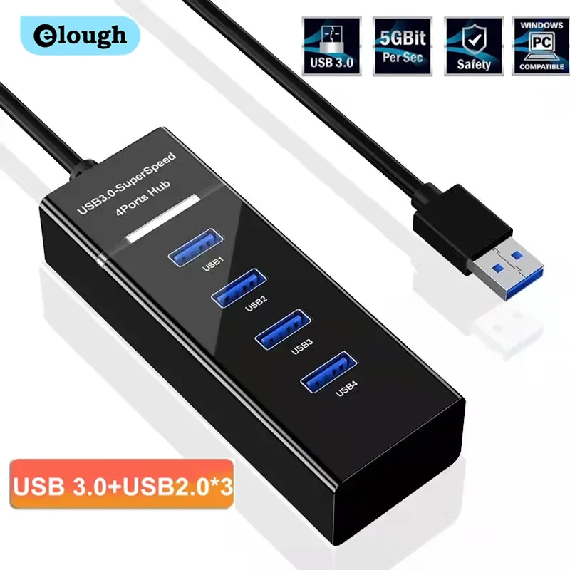 Elough 4 Ports USB Hub 3 0 Splitter High Speed Multi USB Splitter Adapter OTG For Xiaomi Lenovo Desktop PC Laptop Expander Cable