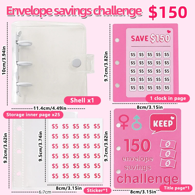 Envelope Savings Challenge Saving Money Binder Saving Loose-leaf Notebook Cash Savings Book Cash Budget Storage Book Gifts