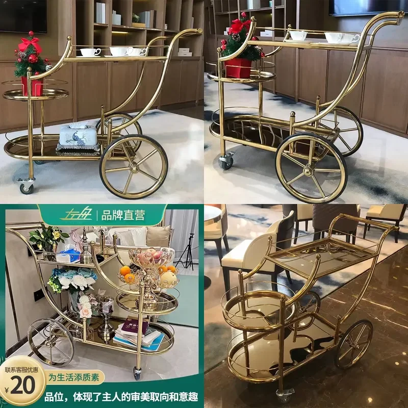 Light Luxury Dining Cart Trolley for Restaurant Mobile Hand Push Food Delivery Cart for KTV Hotel Wine Cart for Household