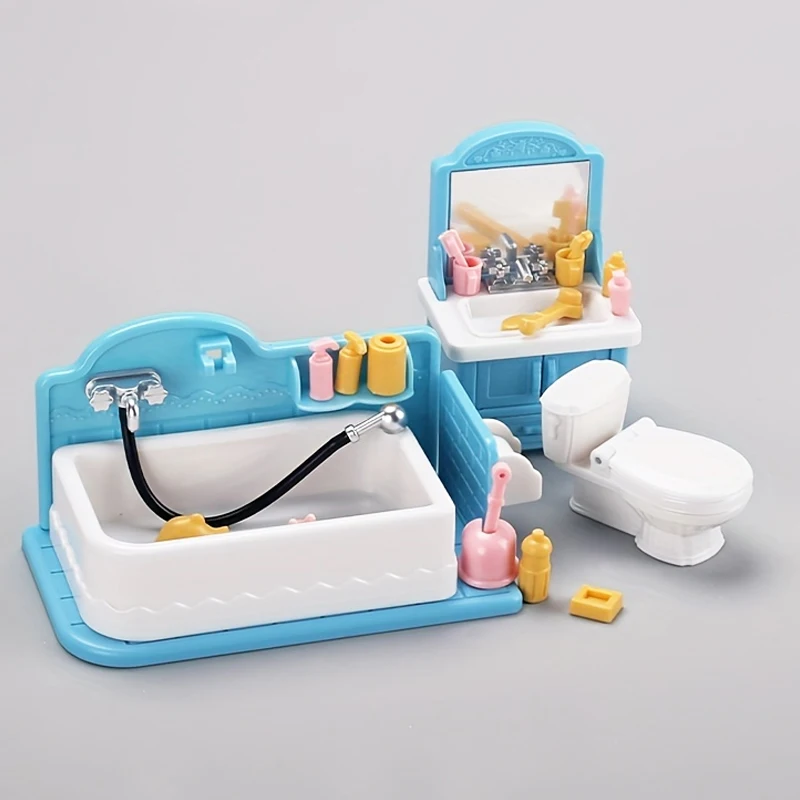 

1set Mini Bathroom Simulation Model Scene Washbasin Room Dollhouse Miniature Decoration Furniture Play Toy Accessories