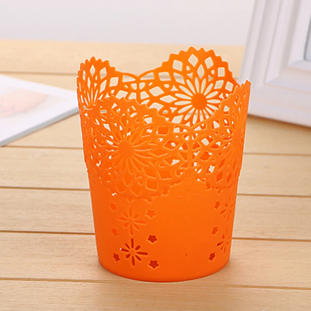 

6pcs Lace Hollow Out Pencil Holder Plastic Pen Container Desk Organizer Pen Pot For Students Teachers (Random