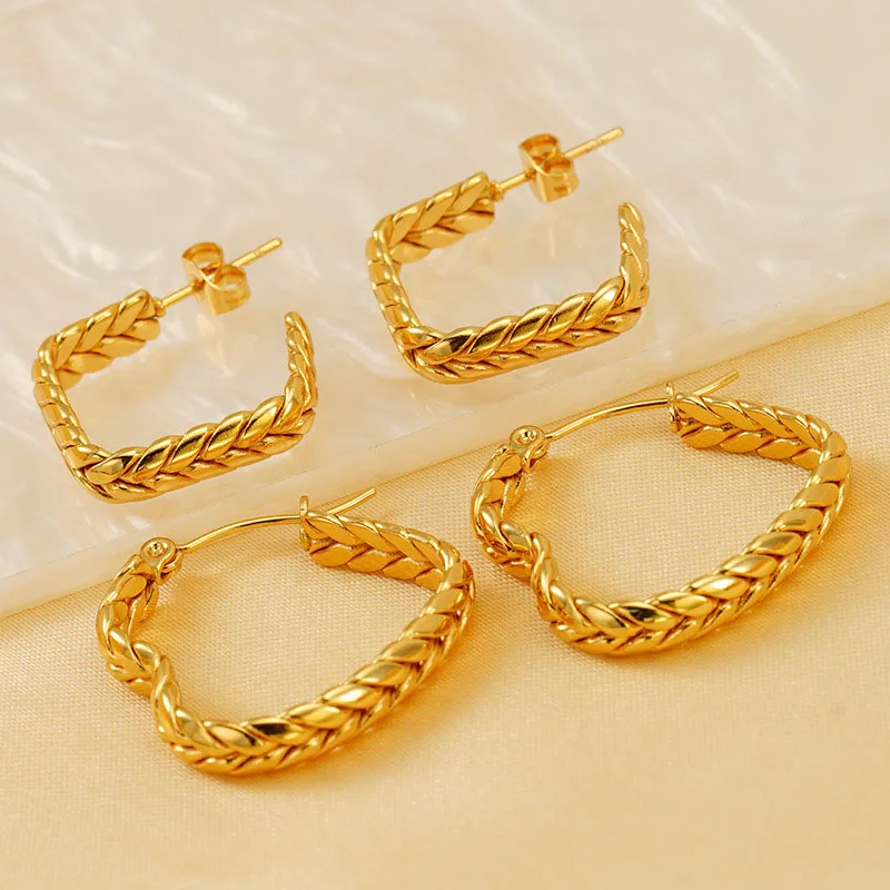 10PCS Fried Dough Twists Retro Earrings Stainless Steel Temperament Earrings for Women Stud Earrings Jewelry Gifts Wholesale