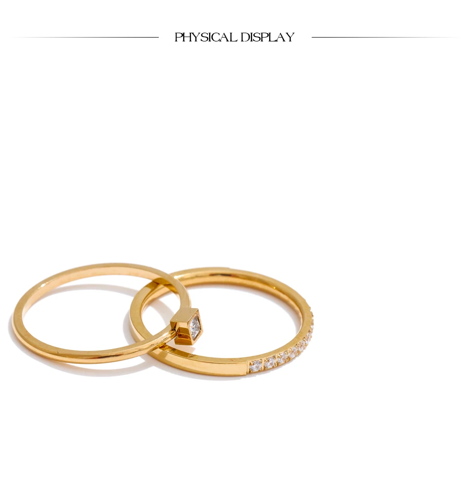 Yhpup 1 Set Size 6789 Delicate Cubic Zirconia Stackable Ring 18K Golden PVD Plated Stainless Steel High Quality Finger Jewelry