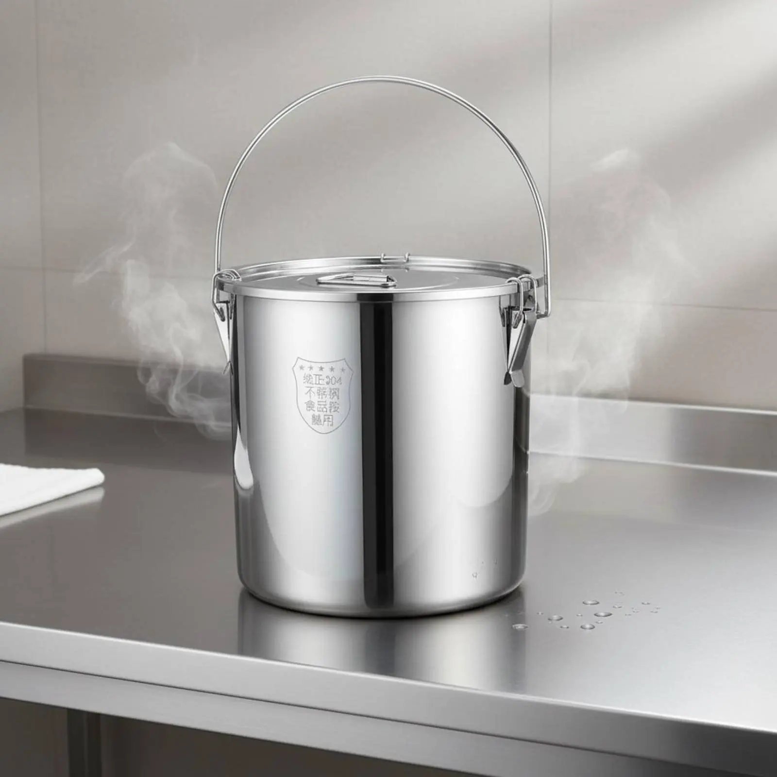 

304 Stainless Steel Pail Food Grade Lidded Stainless Steel Pail Lock Lid Canister Rust Resistant Storage Goods Large Capacity