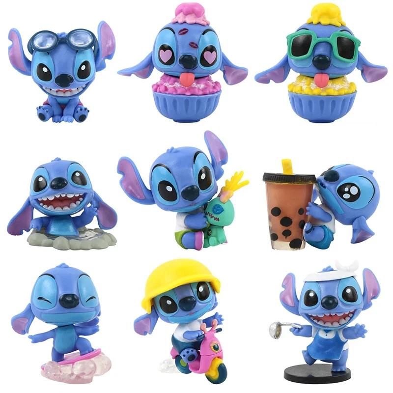 

9pcs Anime Figures Stitch Doll Cartoon Stitch Toys Ornaments Micro Landscape Cake Decoration Model Pvc Figure Kid Birthday Gift