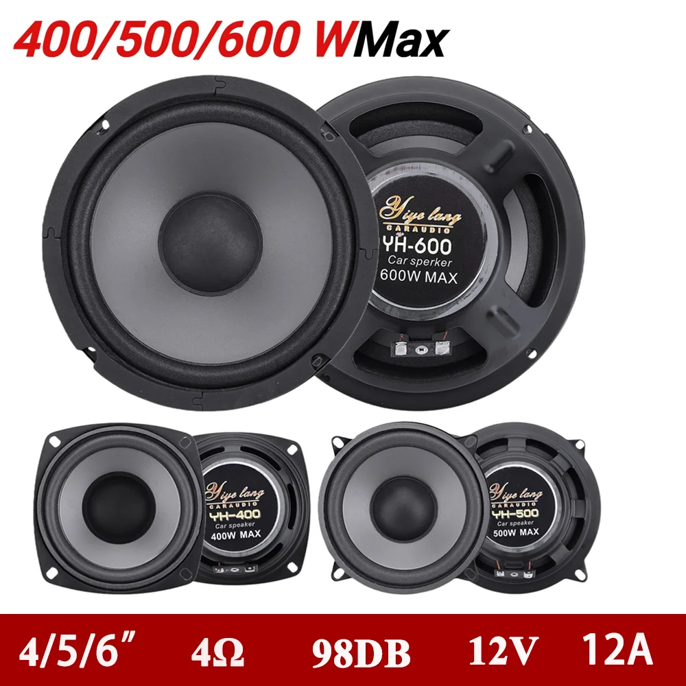 4/5/6 Inch Car Speakers 600W 2-Way Vehicle Door Audio Music Stereo Subwoofer Full Range Frequency Automotive Speakers 1PCS