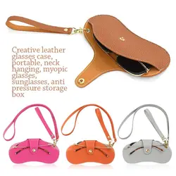 Portable Hanging Neck Handmade Sunglasses Case Glasses Bag PU Leather Glasses Storage Box