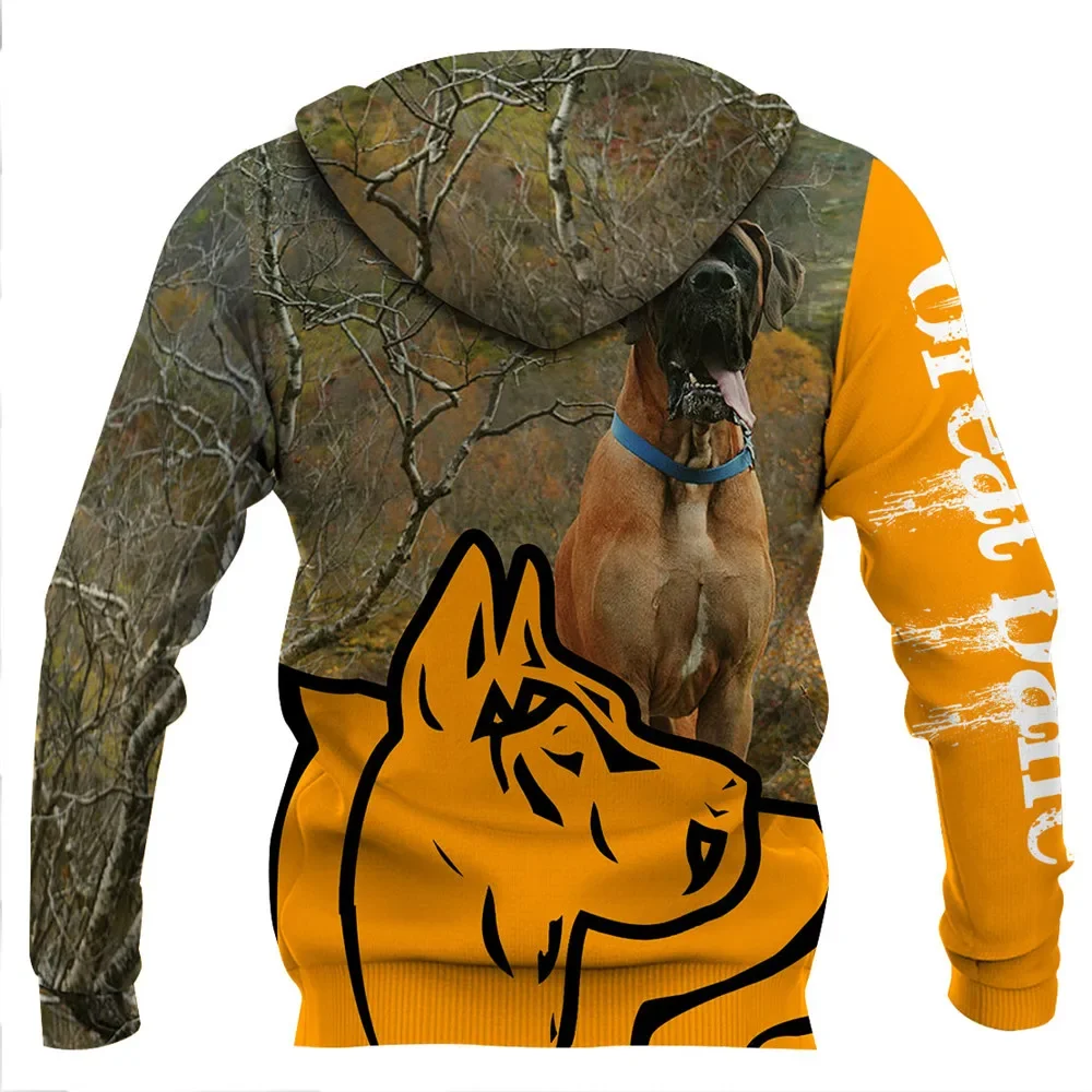 HX Great Dane Hoodie 3D Graphic Animals Dog Contour Printed Hoodies Harajuku Sweatshirts Fashion Men Clothing