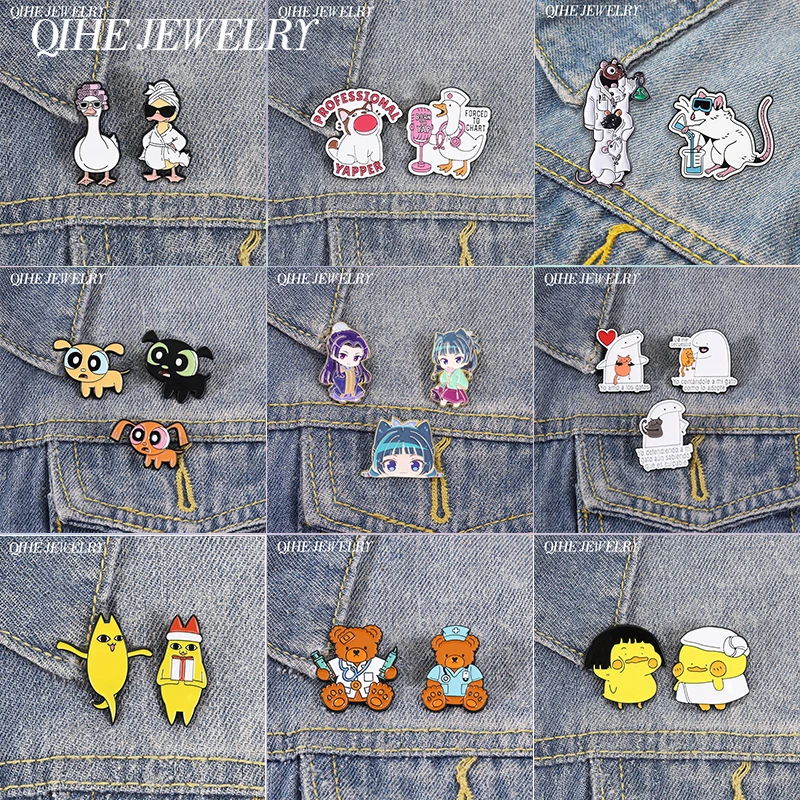 2-3pcs/set Cartoon Cosplay Anime Manga Figure Enamel Pins Lab Rat Chemistry Doctor Nurse Uniform Teddy Bear Brooch Animal Badge