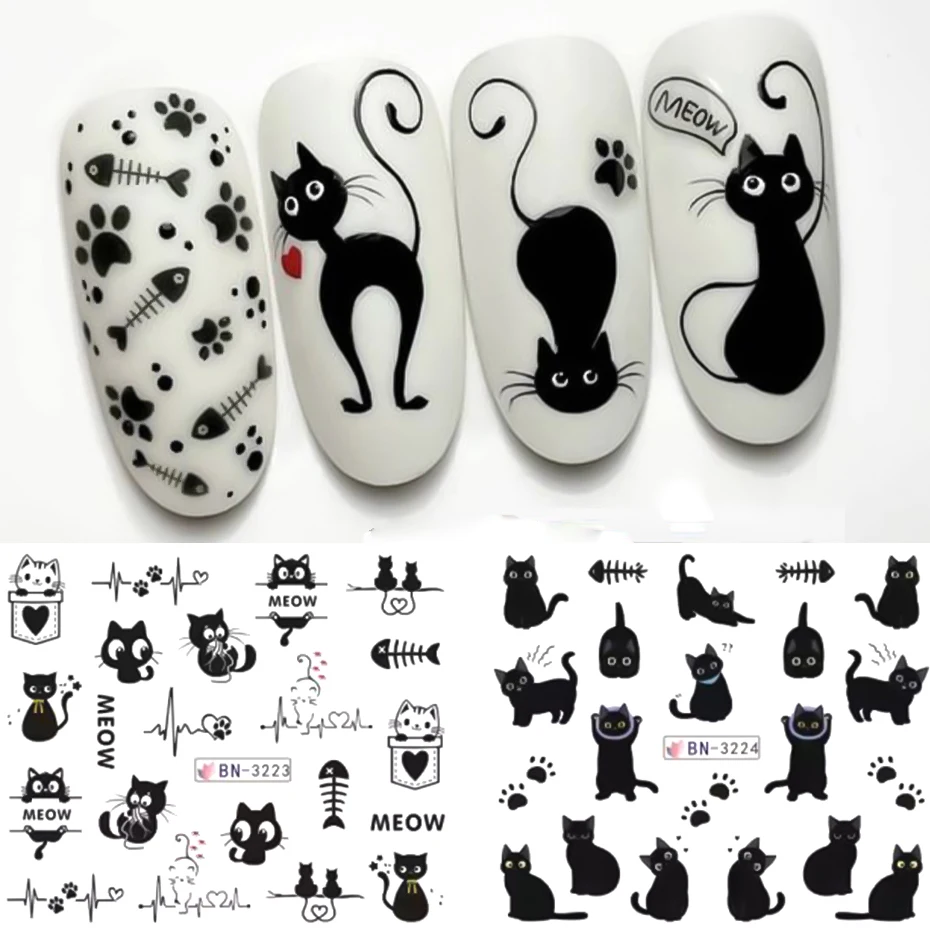 12 قطعة ملصقات الكرتون لطيف القط للأظافر نجمة زهرة القوس مسمار الشارات المياه المتزلجون الكورية اليابانية مسمار الفن مانيكير الديكور