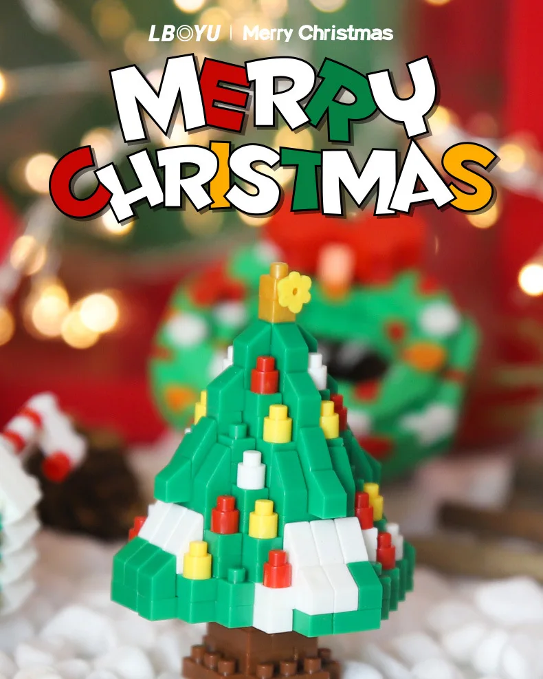 Miniatura Christmas Tree Building Blocks para Crianças, Brinquedos Educativos Montados, Pequenas Partículas, Presentes de Natal