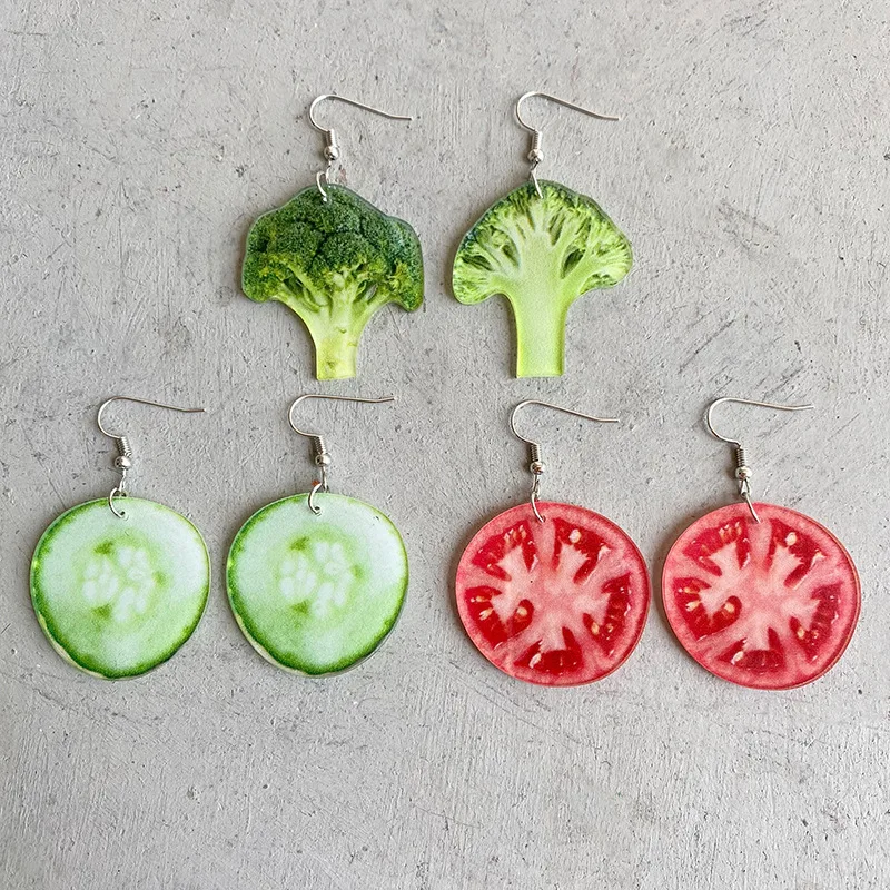 Fashion Acrylic Broccoli Cucumber Tomato Slice Earrings Vegan Vegetable Jewelry Garden Gifts Summer Unique Jewelry Wholesale