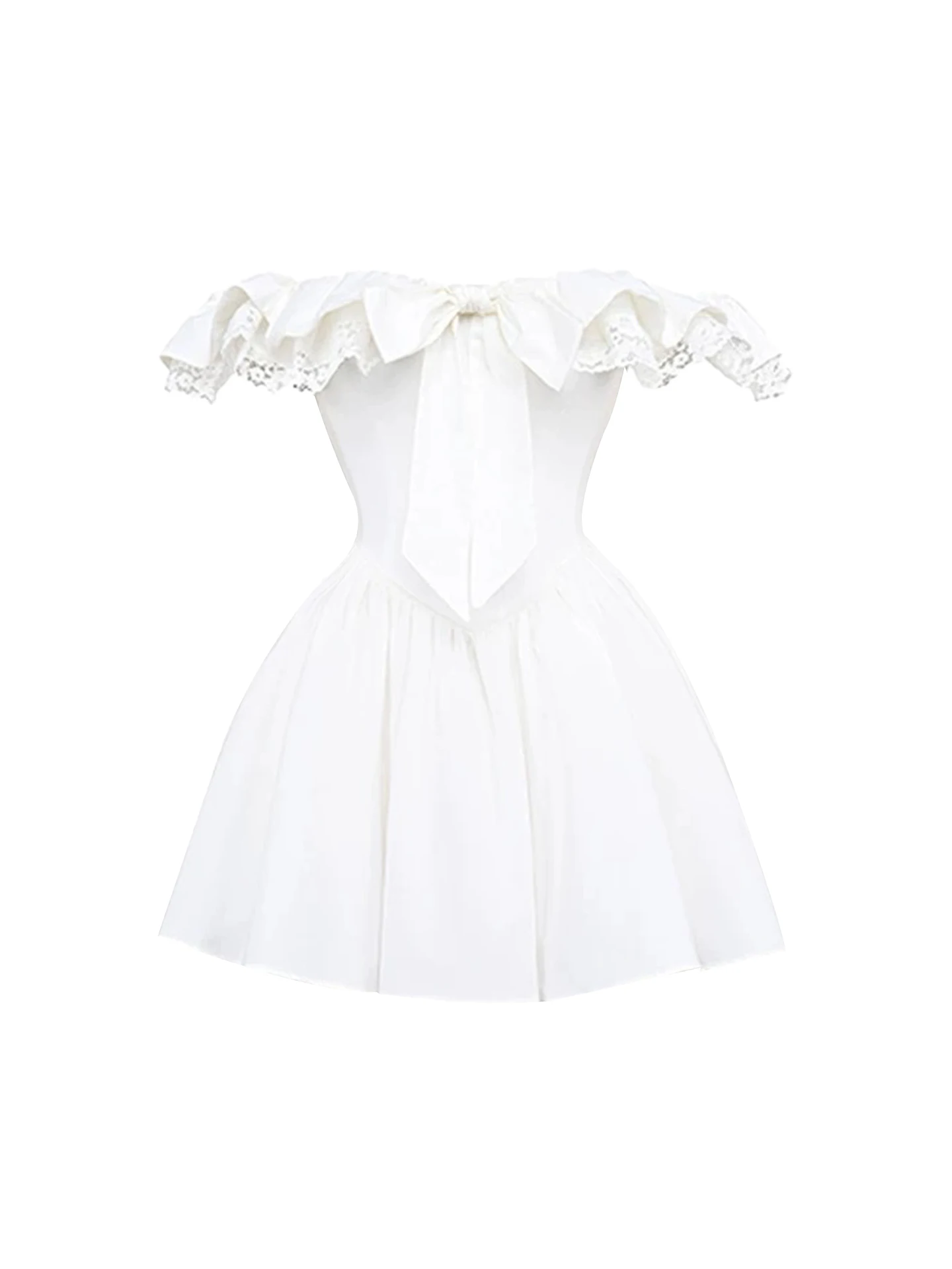 Elegant Lace  Knot One Shoulder Dress Women Summer Sweet Girl Puffy Skirt Commute Style Korean Version A-Line Skirt