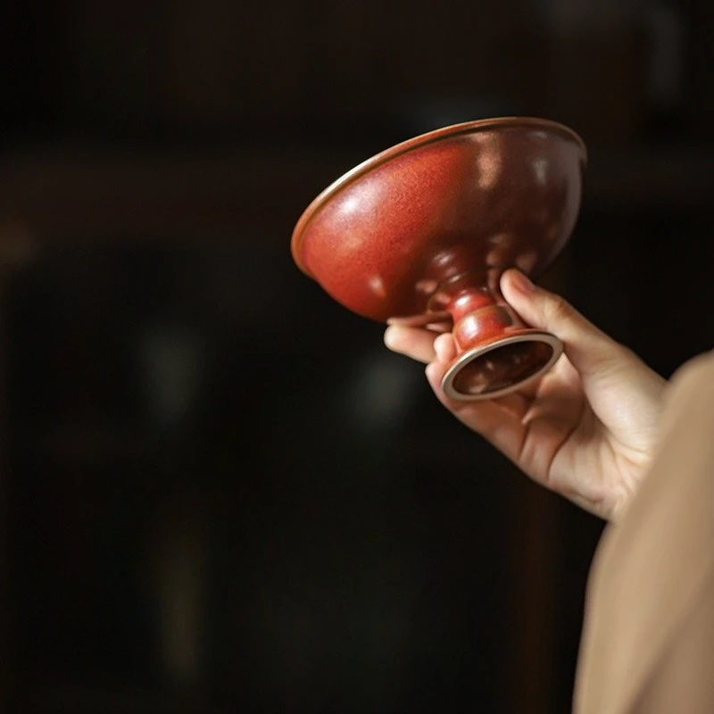 Chinese retro style high footed fruit plate ceramic household dry and hard fruit plate high aesthetic snack fruit plate