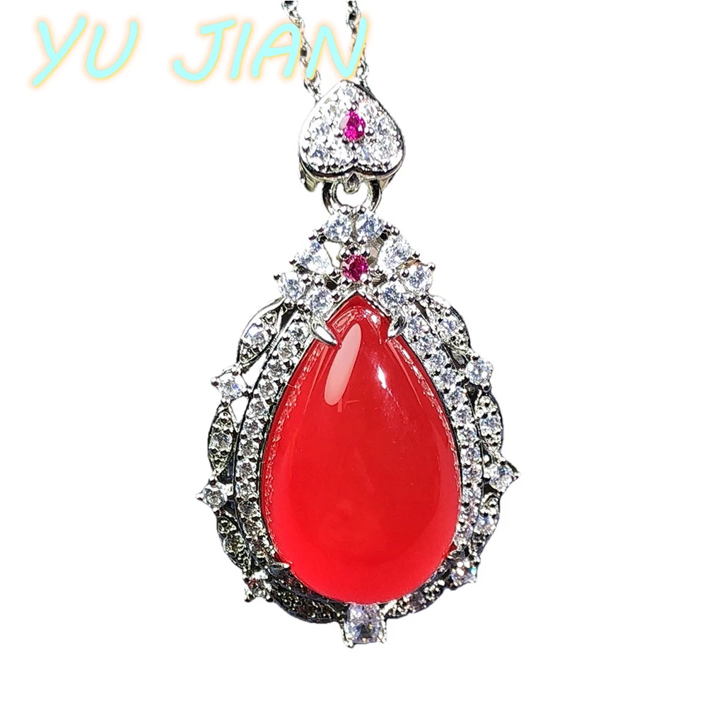 Natural Green Jade Pendant 925 Silver Necklace Jadeite Chalcedony Amulet Fashion Charm Jewelry Gifts for Women Her