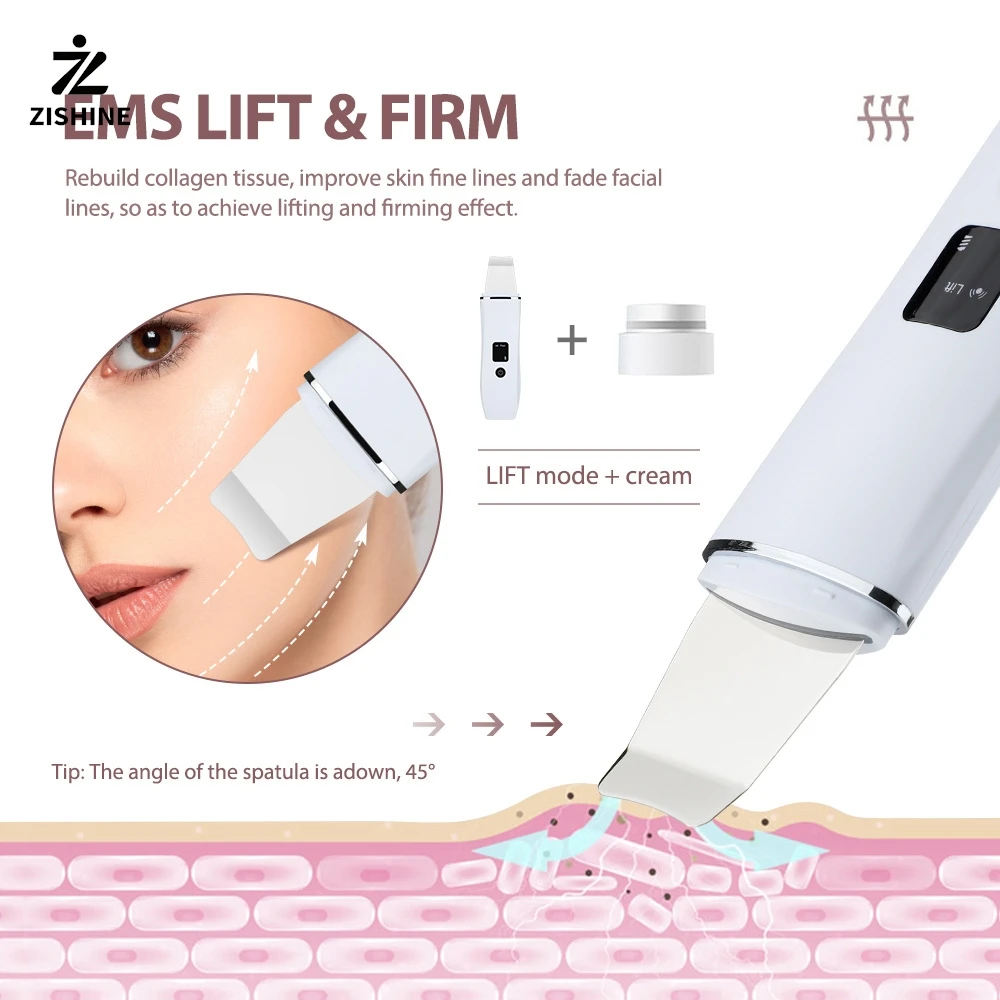 Professional ultrasonic facial cleansing device, deep ion cleansing and exfoliation, rechargeable skincare and beauty device.