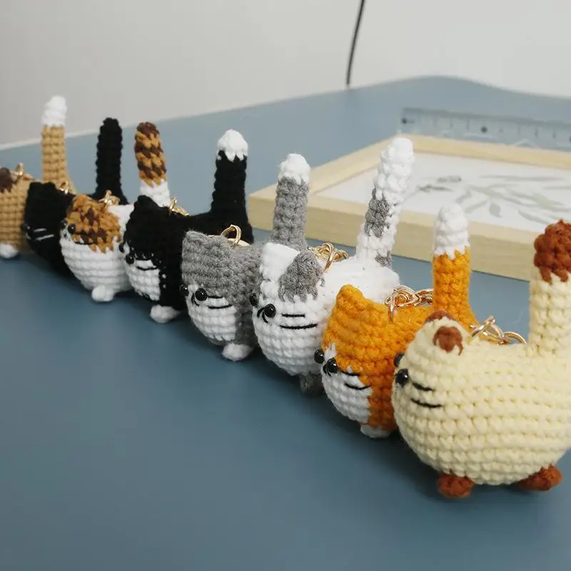 2026 Häkel-Kätzchen-Serie Schlüsselanhänger Niedlicher Handgewebter Dicker Katzen-Anhänger Gestrickter Tier-Schlüsselring Rucksack-Deko-Accessoires Geschenke – Detail 3