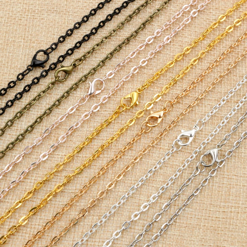 5 sztuk/partia 4*3mm średnica 50 cm 70cm długość 8 kolory Plated ręcznie spłaszczony naszyjnik łańcuch złącze dla Charms baza i taca