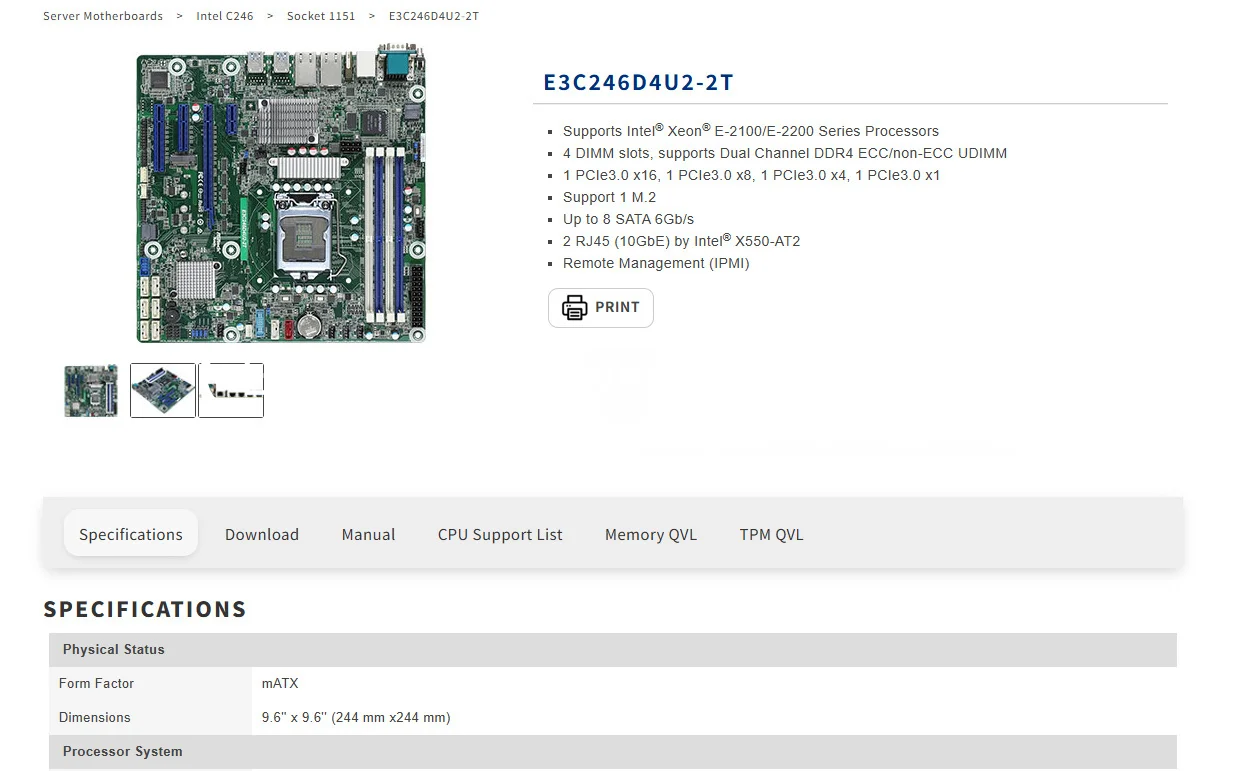 E3C246D4U2-2T E-2100/E-2200 Series Processors Dual Channel DDR4 ECC/non-ECC UDIMM RJ45 (10GbE) by X550-AT2  IPMI