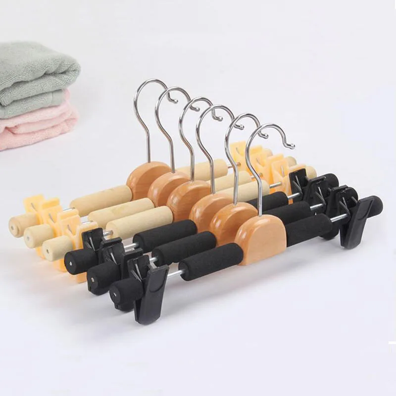 

20 Pcs/Lot Beige Black Anti-slip Sponge Padded Wooden Hanger with Clips for Pants Skirt Trousers