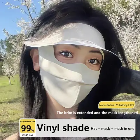 휴대용 폴리에스터 아이스 실크 마스크, 햇빛가리개 통기성 자외선 차단 마스크, 챙 달린 야외 태양 보호 모자