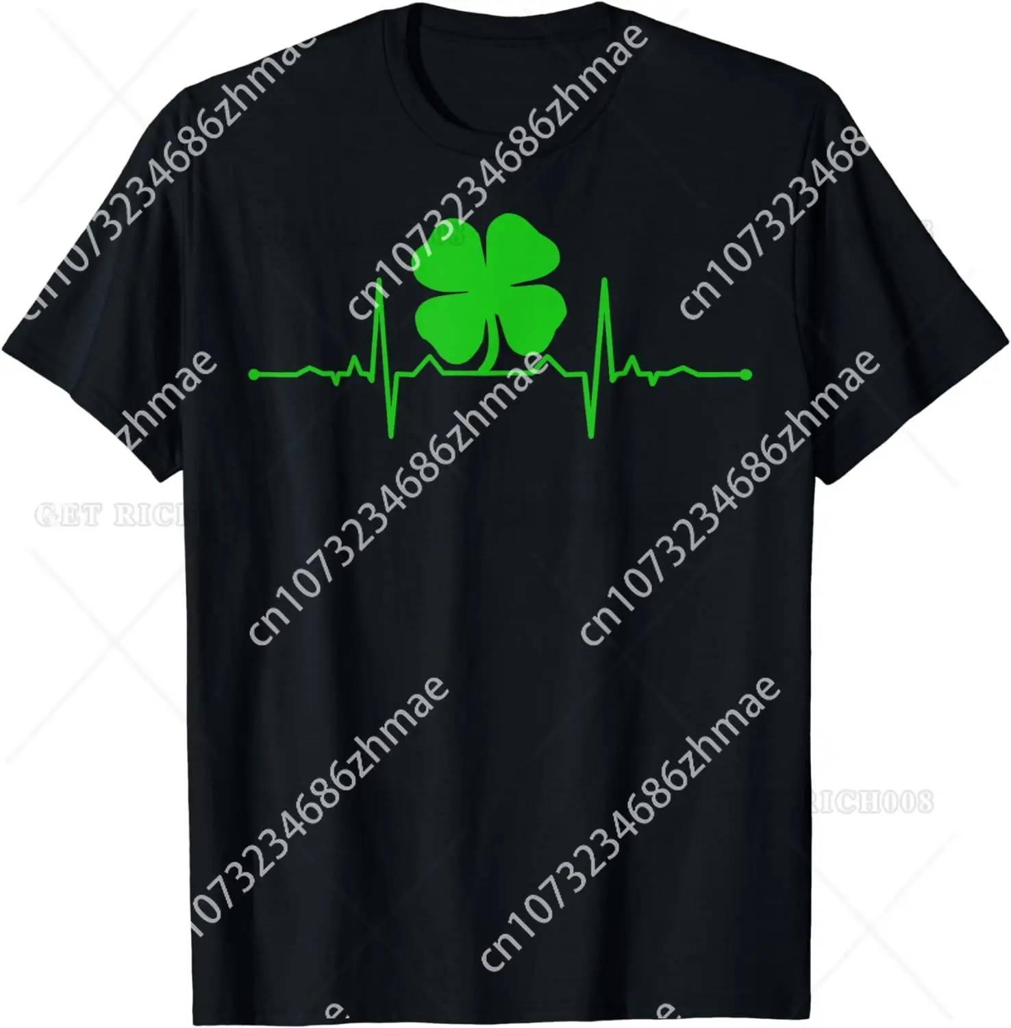 Heartbeat Irish Clover T-shirt St. Patrick Shamrock T-Shirt for Men Teenager Holiday Graphic T Shirts Casual COTTON Four Seasons