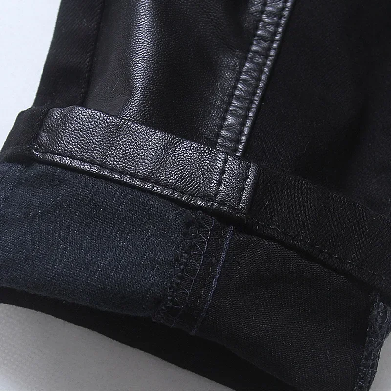 الخريف والشتاء الرجال الكورية السراويل الجلدية عادية سليم بنطال ملاصق للجسم سستة تصميم الربط السراويل الجلدية #6