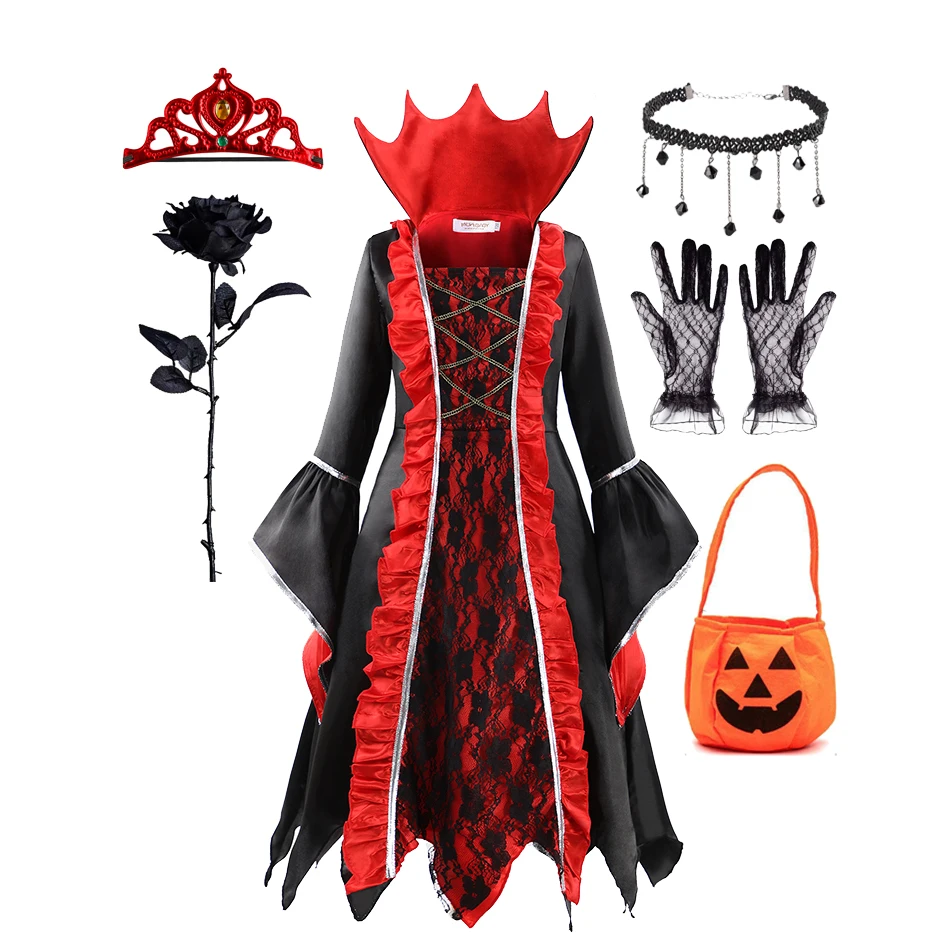 Children Ghost Bride Costume Halloween Girls Vampire Cosplay Costumes Performance Costumes Carnival Role Play Witch Devil Dress