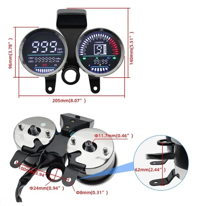 G7NA Wasserdichter Motorrad-Armaturenbrett-Cluster-Kilometerzähler, Geschwindigkeits-Cluster-Drehzahlmesser mit großem für – Detail 6